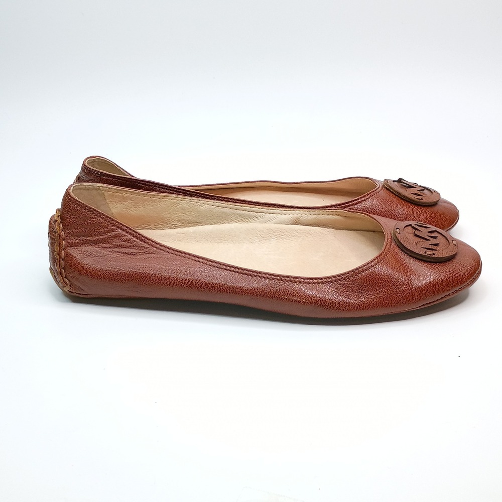 Michael Kors Fulton Moc Ballet Flats Brown Leather Logo Medallion Shoes 10M - Picture 5 of 9